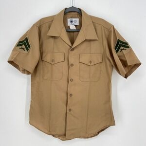 USMC Khaki M1 Short Sleeve Uniform Shirt Size 16 Corporal E-4 Chevrons Military